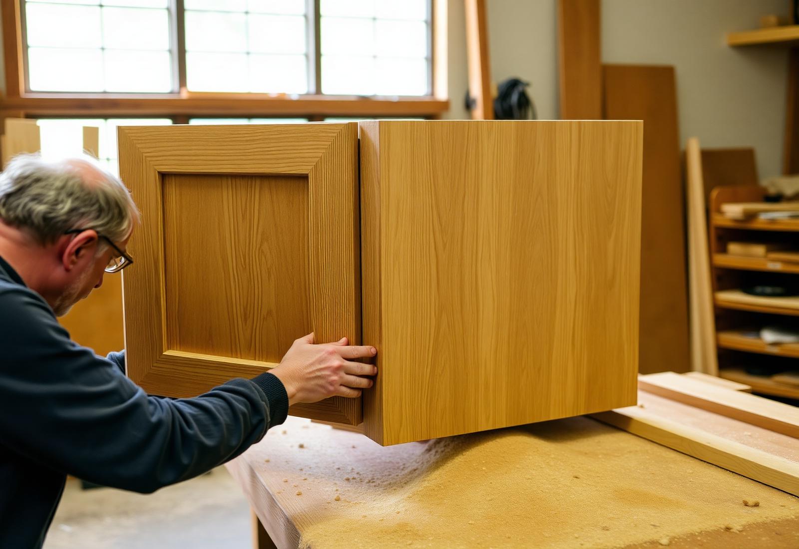 Craftsman building a custom cabinet